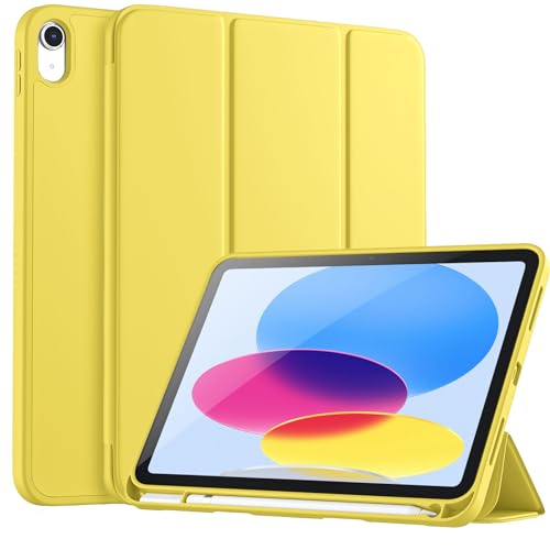 Vobafe Hülle Kompatibel mit iPad 10 Generation 2022, Flexible TPU Rückseite, stoßfeste Schutzhülle mit stifthalter für iPad 10. Gen 10,9 Zoll, Auto Schlafen/Wachen, Gelb von Vobafe