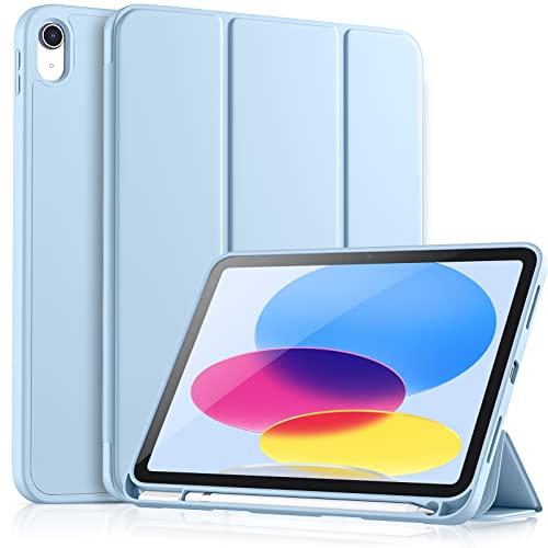 Vobafe Hülle Kompatibel mit iPad 10 Generation 2022, Flexible TPU Rückseite, stoßfeste Schutzhülle mit stifthalter für iPad 10. Gen 10,9 Zoll, Auto Schlafen/Wachen, Hell Blau von Vobafe