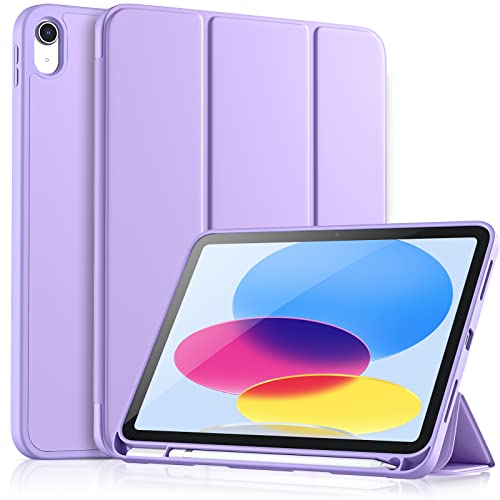 Vobafe Hülle Kompatibel mit iPad 10 Generation 2022, Flexible TPU Rückseite, stoßfeste Schutzhülle mit stifthalter für iPad 10. Gen 10,9 Zoll, Auto Schlafen/Wachen, Licht Lila von Vobafe