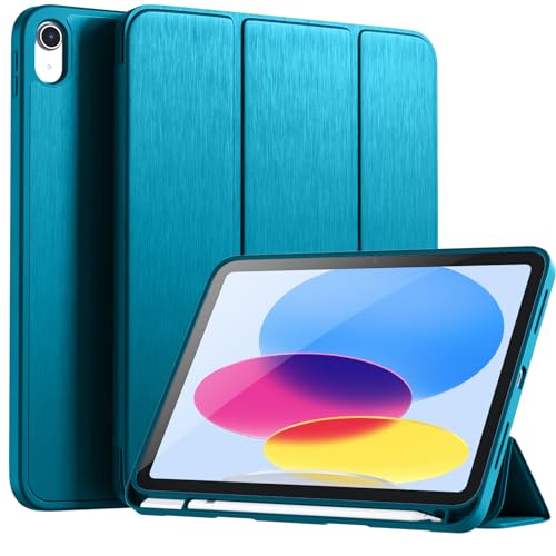 Vobafe Hülle Kompatibel mit iPad 10 Generation 2022, Flexible TPU Rückseite, stoßfeste Schutzhülle mit stifthalter für iPad 10. Gen 10,9 Zoll, Auto Schlafen/Wachen, Pfauenblau von Vobafe