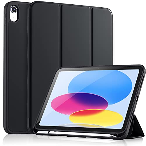 Vobafe Hülle Kompatibel mit iPad 10 Generation 2022, Flexible TPU Rückseite, stoßfeste Schutzhülle mit stifthalter für iPad 10. Gen 10,9 Zoll, Auto Schlafen/Wachen, Schwarz von Vobafe