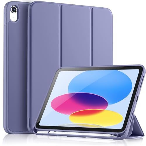 Vobafe Hülle Kompatibel mit iPad A16 11/10 Generation (Modell 2025/2022, 10,9/11 Zoll), Flexible TPU Rückseite, stoßfeste Schutzhülle mit stifthalter, Auto Schlafen/Wachen, Heller lila von Vobafe