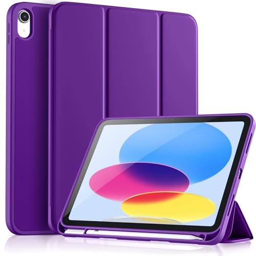Vobafe Hülle Kompatibel mit iPad A16 11/10 Generation (Modell 2025/2022, 10,9/11 Zoll), Flexible TPU Rückseite, stoßfeste Schutzhülle mit stifthalter, Auto Schlafen/Wachen, Lila von Vobafe