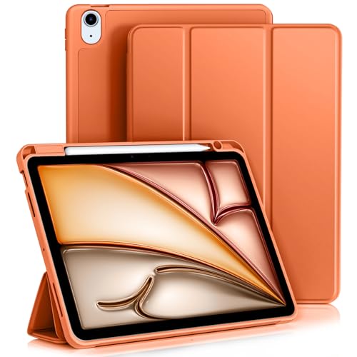 Vobafe Hülle für iPad Air 11 Zoll 2025/2024 M3/M2, iPad Air 5 4 Generation(2022/2020, 10,9 Zoll,5./4.), Flexibler TPU-Rückdecke mit mit Stifthalter, Auto Schlafen/Wachen, Papaya von Vobafe