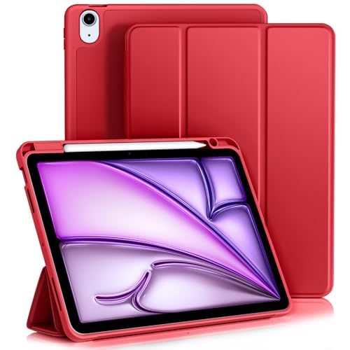 Vobafe Hülle für iPad Air 11 Zoll 2025/2024 M3/M2, iPad Air 5 4 Generation(2022/2020, 10,9 Zoll,5./4.), Flexibler TPU-Rückdecke mit mit Stifthalter, Auto Schlafen/Wachen, Rot von Vobafe