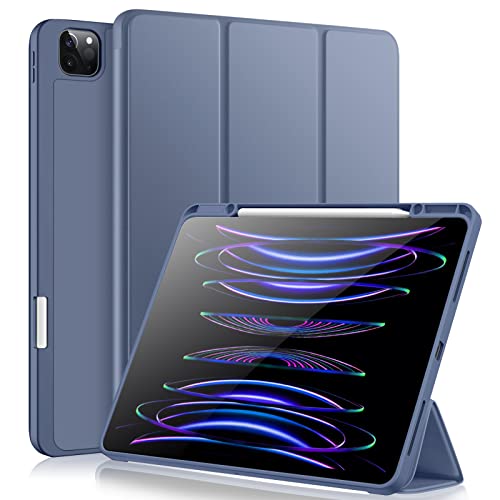 Vobafe Hülle Kompatibel mit iPad Pro 12.9 6./5./4./3.Generation, TPU Flexible Rückseite mit Stifthalter für iPad Pro 12,9 2022/2021/2020/2018, Unterstützung Pencil 2 Aufladung, Blau Grau von Vobafe