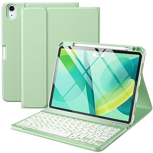 Vobafe Hülle mit Tastatur für iPad Air 5 2022 / Air 4 2020 (10,9 Zoll), Schutzhülle mit TPU Rückschale, magnetisch Abnehmbarer Tastatur mit Stifthalter, QWERTZ Layou, Grün von Vobafe