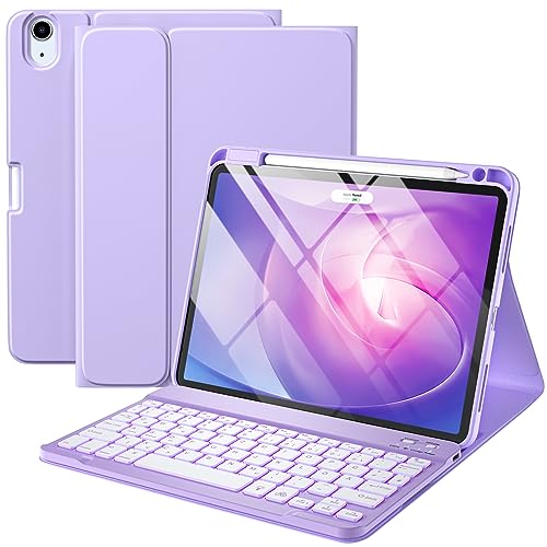 Vobafe Hülle mit Tastatur für iPad Air 5 2022 / Air 4 2020 (10,9 Zoll), Schutzhülle mit TPU Rückschale, magnetisch Abnehmbarer Tastatur mit Stifthalter, QWERTZ Layout, Lavendel von Vobafe