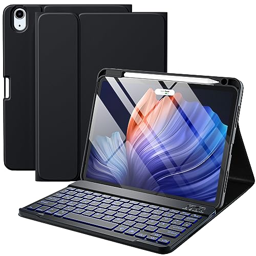 Vobafe Hülle mit Tastatur für iPad Air 5 2022 / Air 4 2020 (10,9 Zoll), Schutzhülle mit TPU Rückschale, magnetisch Abnehmbarer Tastatur mit Stifthalter, QWERTZ Layout, Schwarz von Vobafe