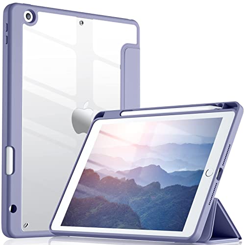 Vobafe Transparentes Hülle für iPad 9 8 7 Generation 10,2 Zoll (2021/2020/2019 Modell) mit Stifthalter, Stoßfeste Schutzhülle mit Klare Rückseitenschale, Blau grau von Vobafe