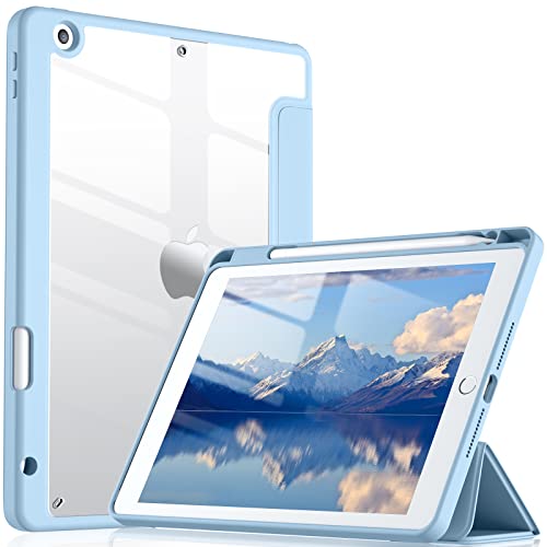 Vobafe Transparentes Hülle für iPad 9 8 7 Generation 10,2 Zoll (2021/2020/2019 Modell) mit Stifthalter, Stoßfeste Schutzhülle mit Klare Rückseitenschale, Hellblau von Vobafe