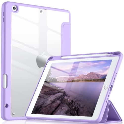 Vobafe Transparentes Hülle für iPad 9 8 7 Generation 10,2 Zoll (2021/2020/2019 Modell) mit Stifthalter, Stoßfeste Schutzhülle mit Klare Rückseitenschale, Lavendel von Vobafe