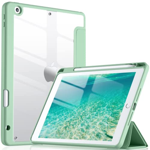Vobafe Transparentes Hülle für iPad 9 8 7 Generation 10,2 Zoll (2021/2020/2019 Modell) mit Stifthalter, Stoßfeste Schutzhülle mit Klare Rückseitenschale, Minzgrün von Vobafe