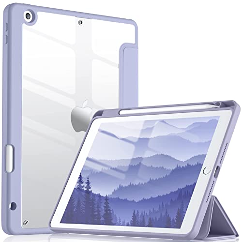 Vobafe Transparentes Hülle für iPad 9 8 7 Generation 10,2 Zoll (2021/2020/2019 Modell) mit Stifthalter, Stoßfeste Schutzhülle mit Klare Rückseitenschale, Pastellviolett von Vobafe