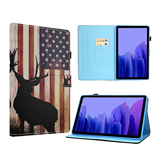 Vobber Schutzhülle für Galaxy Tab A7 10.4 2020, leicht, mit Standfunktion, PU-Leder, automatischer Sleep/Wake-Funktion, Samsung Tablet Zoll Modell SM-T500/T505/T507, amerikanische Flagge Hirsch von Vobber