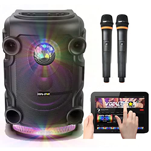 Vocal-Star Tragbares Disco Party Lautsprechersystem mit Bluetooth, PA System, Bass und Höhenanpassung, LED Lichteffekten, 12 Zoll Tieftöner, 300w und 2 kabellosen Mikrofonen (VS-DSPA) von Vocal-Star