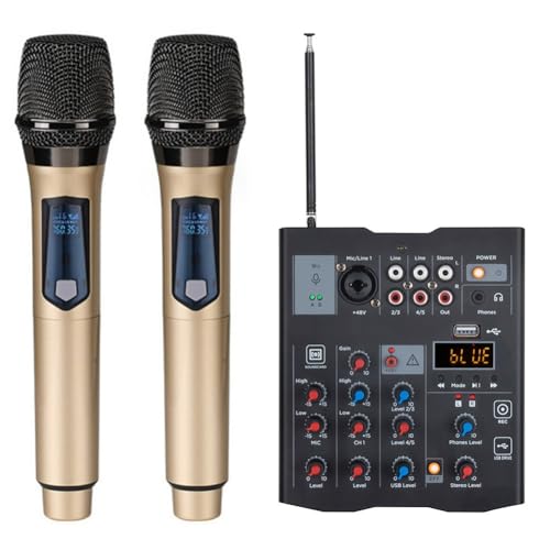 Vocdikficy 5-Kanal-Audiomixer mit Drahtlosem UHF-Mikrofon, Studio-Soundmixer, Bluetooth-REC, DJ-Konsolenmischung für Karaoke, Langlebig von Vocdikficy