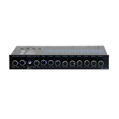 Vocdikficy 9-Band-Equalizer, Hohe Leistung, 9 Ausgleichsbänder, 12 V DC für Boot, Wohnmobil, Auto, Metall, mit CD, AUX-Eingang, Chip-Ausgang von Vocdikficy
