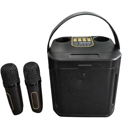 Vocdikficy Leistungsstarker Karaoke-Bluetooth-Lautsprecher, Tragbarer 360-Grad-Stereo-Surround-Subwoofer mit Wasserdichtem Kabel und Doppelmikrofon-A von Vocdikficy