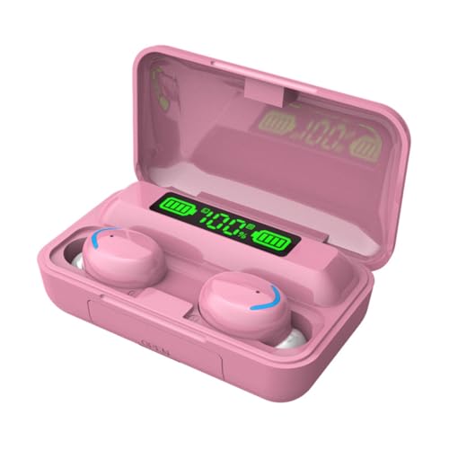 Vocdikficy Mini-Ohrhörer mit Mikrofon, In-Ear-Kopfhörer, Kabellos, IPX7, Wasserdicht, LED-Anzeige, Kabellose Ohrhörer zum Radfahren, Rosa von Vocdikficy