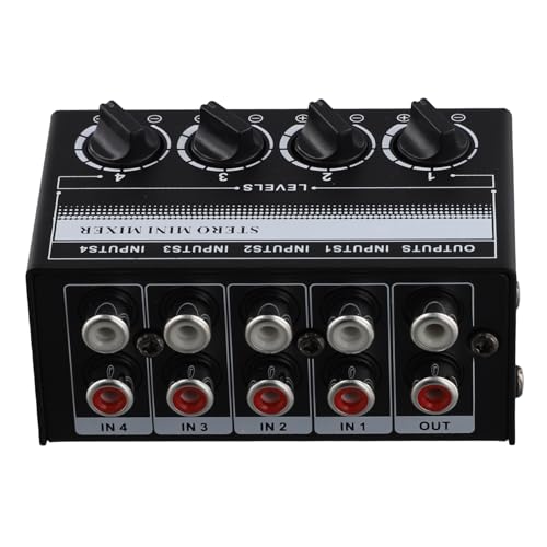 Vocdikficy Mini-Stereo-Audiomixer, 4-Kanal-Passivmixer, Tragbarer Audiomixer, Lotus-Buchseneingang für Live-Studio-CD-Player Vocdikficy Mini-Stereo-Audiomixer, 4-Kanal-Passivmixer, Tragbarer Audiomixer, Lotus-Buchseneingang für Live-Studio-CD-Player von Vocdikficy