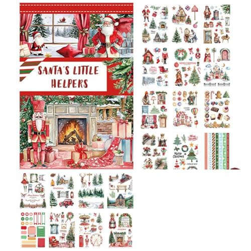 Vocdikficy Scrapbooking-Aufkleber-Set, Scrapbooking-Ledger, Dekorative Aufkleber-Material-Set, Vintage-Weihnachtsmuster, Bastelwerkzeug B von Vocdikficy
