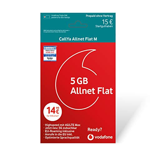 Vodafone Call ya Allnet Flat M - 15 Euro Startguthaben Prepaid Sim Karte ohne Vertrag im D2-Netz, Grey von Vodafone