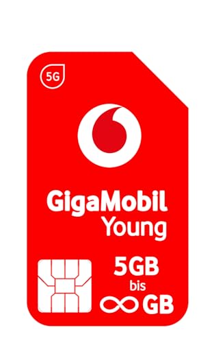 Vodafone Mobilfunktarif GigaMobil Young Triple SIM | 1 Karte für alle Tarife | 5GB bis unlimited Datenvolumen | Aktion 24 x 20% Tarifrabatt | 5G-Netz | EU-Roaming | Telefon- SMS-Flat ins deutsche Netz von Vodafone