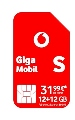 Vodafone Mobilfunkvertrag GigaMobil S | Jetzt doppeltes Datenvolumen 24 GB statt 12 GB | Zusätzlich 24 x 20% Tarifrabatt | 5G-Netz | EU-Roaming | Telefon- SMS-Flat ins deutsche Netz von Vodafone