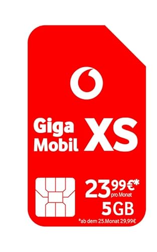 Vodafone Mobilfunkvertrag GigaMobil XS | Jetzt 5 GB Datenvolumen | Zusätzlich 24 x 20% Tarifrabatt | 5G-Netz | EU-Roaming | Telefon- SMS-Flat ins deutsche Netz von Vodafone