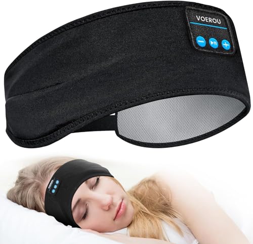 Voerou Schlafkopfhörer Bluetooth V5.2, Verstellbare Sports Kopfhörer Stirnband, Kabellos Kopfhörer Schlafen und HD-Hi-Fi-Sound, perfekt für Schlaf, Training, Tennis, Yoga, Reisen, Schlaflosigkeit von Voerou