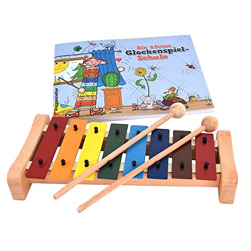 Das bunte Glockenspiel-Set von Voggenreiter Glockenspiel C-Dur mit Holzschlägel und Glockenspielschule (8 metallische Klangplatten, diatonisch), bunt von Voggenreiter