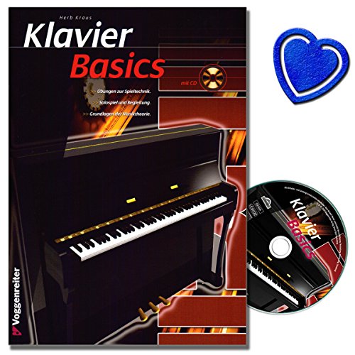 Klavier Basics - Übungen zur Spieltechniken. Solospiel und Begleitung. Grundlagen der Musiktheorie - Klavierschule von Herb Kraus mit CD, bunter herzförmiger Notenklammer von Voggenreiter