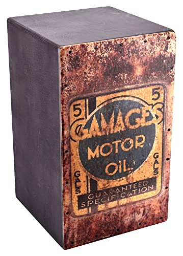 VOLT Cool-Cajon "Motor Oil" Design Percussion (Cajon Set inkl. Lernbuch Cajon-Schule Cajon Basics + CD & Seatpad, Größe: L) geeignet ab 10 Jahren von Voggenreiter