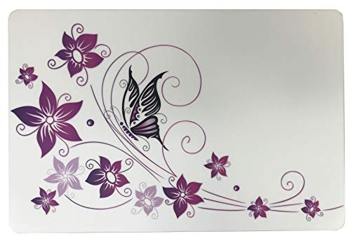 Schreibtischunterlage Schmetterling auf Blume 40 x 60 cm, abwischbar, weiß/lila von Vogt Foliendruck GmbH