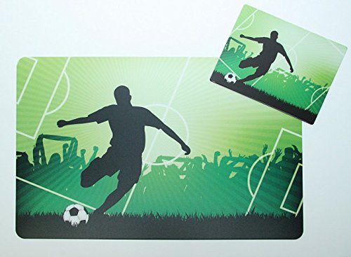 Schreibtischunterlagen Set 40 x 60 cm mit Mousepad Fußball/Fußballspieler auf Spielfeld grün von Vogt Foliendruck GmbH