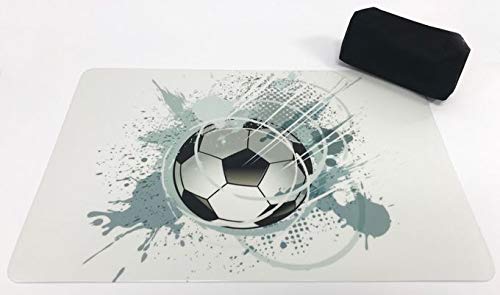 Schreibtischunterlagen Set Fußball/Ball grau auf hellem Grund 40 x 60 cm mit schwarzem Stiftemäppchen von Vogt Foliendruck GmbH