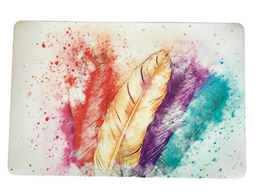Schreibtischunterlage bunte Federn auf hellem Grund gelb grün lila rot bunt 40 x 60 cm abwischbar von Vogt Foliendruck GmbH