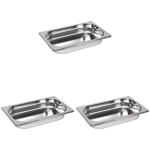 Vogue GM313 Edelstahlpfanne, 1/4 Gastronorm, 40 mm, 265 x 162 mm, Restaurant-Lebensmittelbehälter, Silberfarben (Packung mit 3) von Vogue