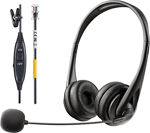 Voistek RJ9 Telephone Headset with Microphone Noise Cancelling Volume Control and Quick Disconnect Headphones for T46G T48G T42S T46S T48S T42U T43U T54W T57W T58W VP59 etc. (Binaural) von Voistek