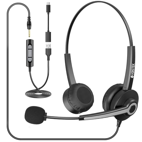 Voistek Headset mit Mikrofon On-Ear Stereo-Headset USB 3.5mm Type-C, Kopfhörer mit Mikrofon Noise Cancelling Kopfhörer für Skype/Telefonkonferenzen/Office/PC Callcenter/Zoom/Teams von Voistek