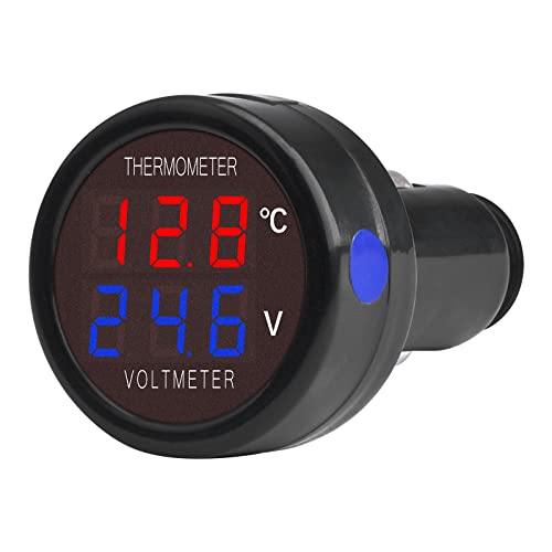 VOKTTA Auto Digitales Voltmeter Thermometer DC 12V 24V 36V, 2 IN 1 Batteriespannung Temperatur Meter Monitor Tester Gauge Anzeige Für Auto Auto LKW Bus(Rot&Blau) von Voktta