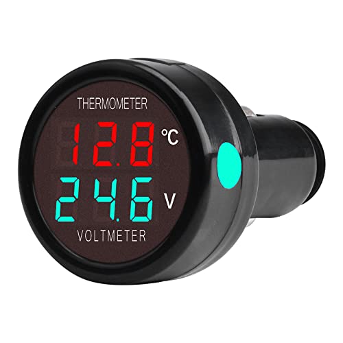 VOKTTA Auto Digitales Voltmeter Thermometer DC 12V 24V 36V, 2 IN 1 Batteriespannung Temperatur Meter Monitor Tester Gauge Anzeige Für Auto Auto LKW Bus(Rot&Grün) von Voktta