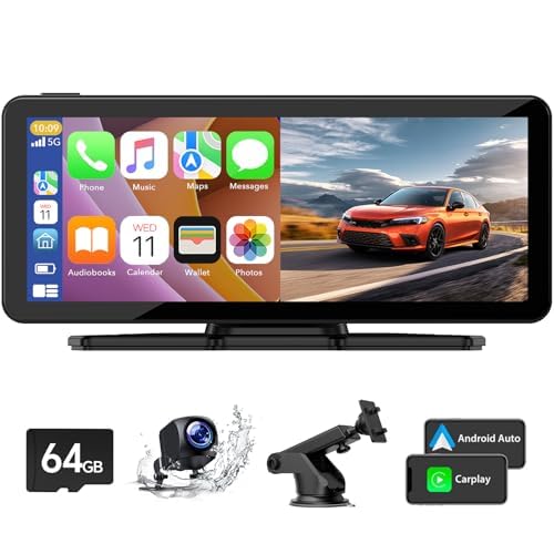 Volam Apple Carplay Wireless Android Auto Display mit 2,5K-Dashcam, 1080P-Rückfahrkamera, Tragbares Autoradio mit Bildschirm 6.86 Zoll, Siri/Google/GPS/FM/Mirror-Link/Loop Recording/64G SD-Karte von Volam