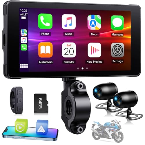 Volam Carplay Motorrad Android Auto, Tragbares Carplay Display mit Dashcam Vorne Hinten 2K+1080P für Motorräder, 5.5 Zoll Wasserdichter Touchscreen, Navigation, Siri/G-oogle Assistant, APP, 64TF-Karte Volam Carplay Motorrad Android Auto, Tragbares Carplay Display mit Dashcam Vorne Hinten 2K+1080P für Motorräder, 5.5 Zoll Wasserdichter Touchscreen, Navigation, Siri/G-oogle Assistant, APP, 64TF-Karte von Volam