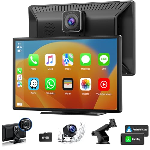 Volam Carplay mit 2.5K Dashcam Auto Vorne Hinten,1080P Rückfahrkamera, Wireless A-pple Carplay Android Auto Display 9 Zoll Car Touch Screen Drive Play mit Mirror Link, GPS, Loop Recording,64G SD-Karte von Volam