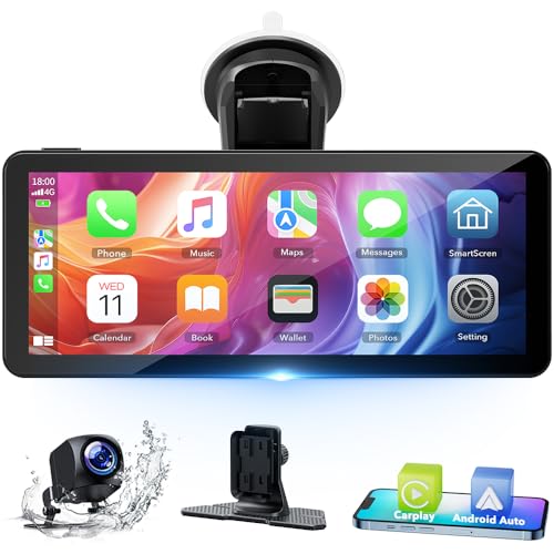 Volam Tragbares Car Autoradio mit Wireless A-pple Carplay&Android Auto,6.86 Zoll IPS Touchscreen,1080P Wasserdicht Rückfahrkamera,Digital Receiver mit Siri Goog-le/GPS Navigat/Bluetooth/Mirror Video von Volam