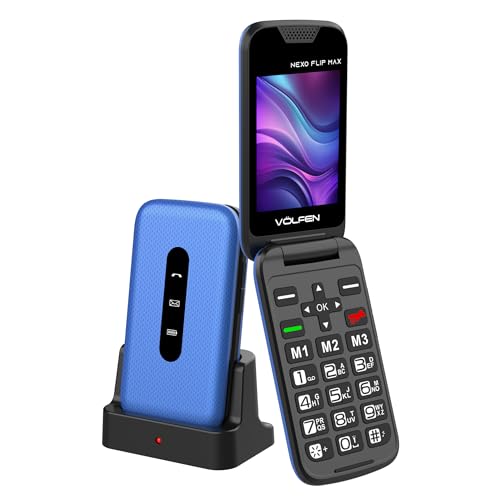 Volfen Nexo Flip MAX Klapphandy für Senioren, große Tasten und Tasten, einfach zu bedienen, USB-C, 3 Direktspeicher, Ladestation, Schwarz (Blau) von Volfen