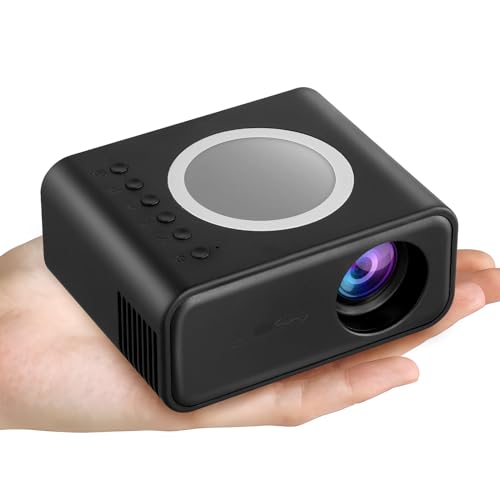 Mini Projektor, 1080P Tragbarer Videoprojektor mit Projektbildschirm zu Mobiltelefonen sowohl kabelgebunden als auch kabellos für Schlafzimmer Zuhause im Freien von VoliVeeta