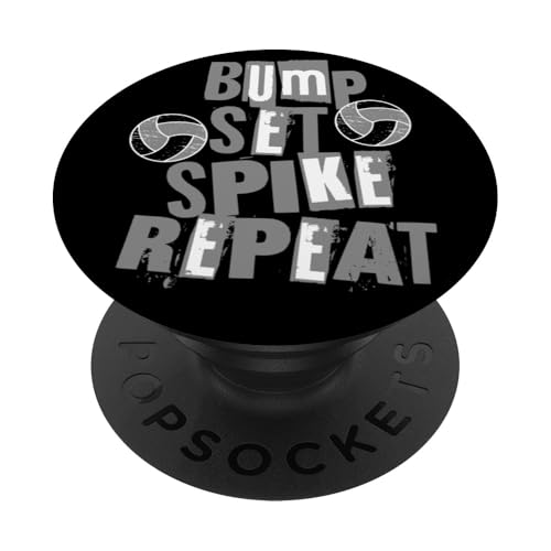 Volleyball-Bump-Set für Eltern und Mädchen, Grau und Schwarz PopSockets Klebender PopGrip von Volleyball Apparel Graphics Co